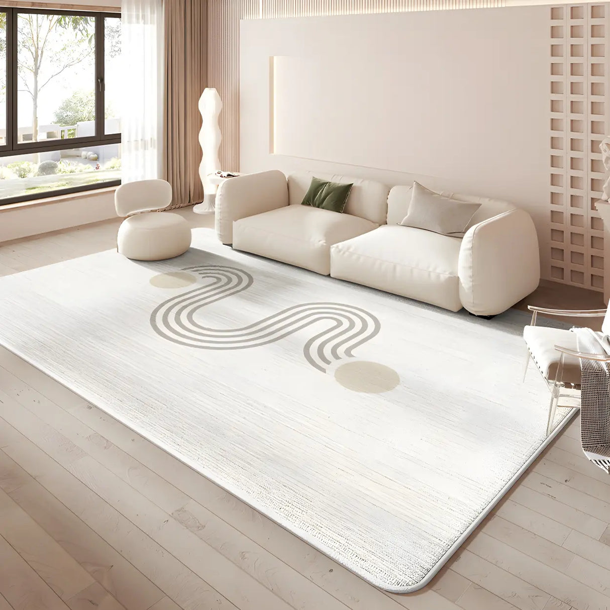 Nordic Geometric Cashmere Beige Non-slip Area Rug Image - 8