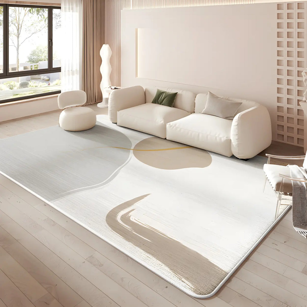 Nordic Geometric Cashmere Beige Non-slip Area Rug Image - 9