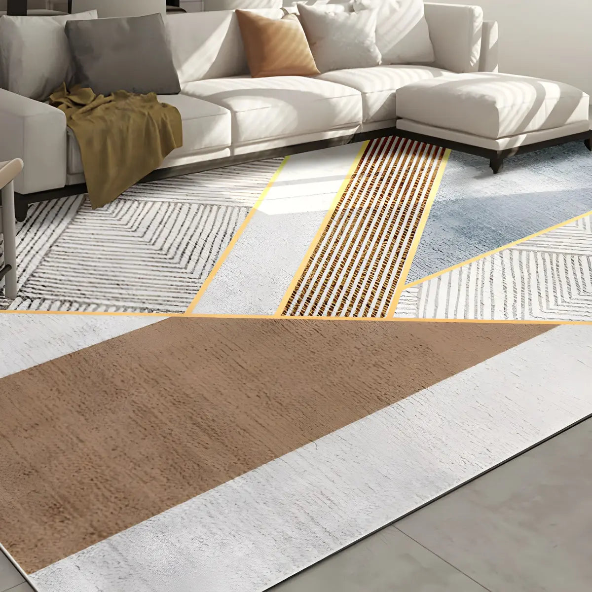 Nordic Geometric Rectangle Polyester Grey Area Rug Image - 10