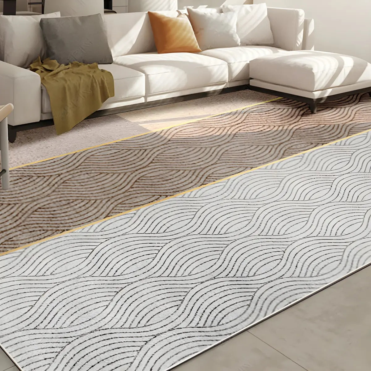 Nordic Geometric Rectangle Polyester Grey Area Rug Image - 2