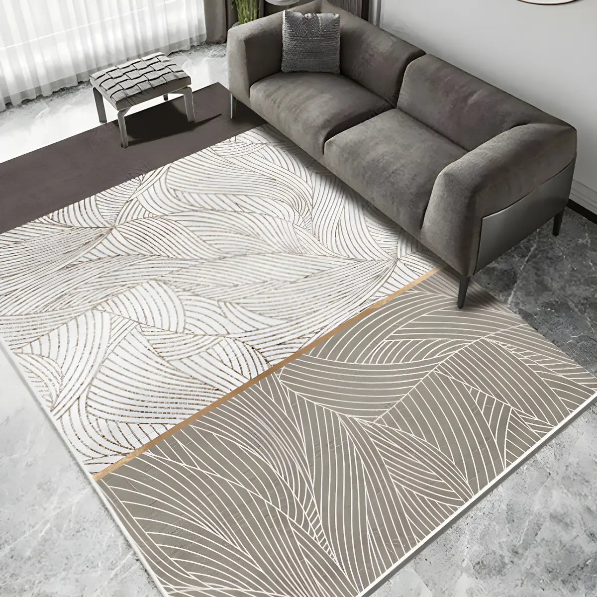 Nordic Geometric Rectangle Polyester Grey Area Rug Image - 3