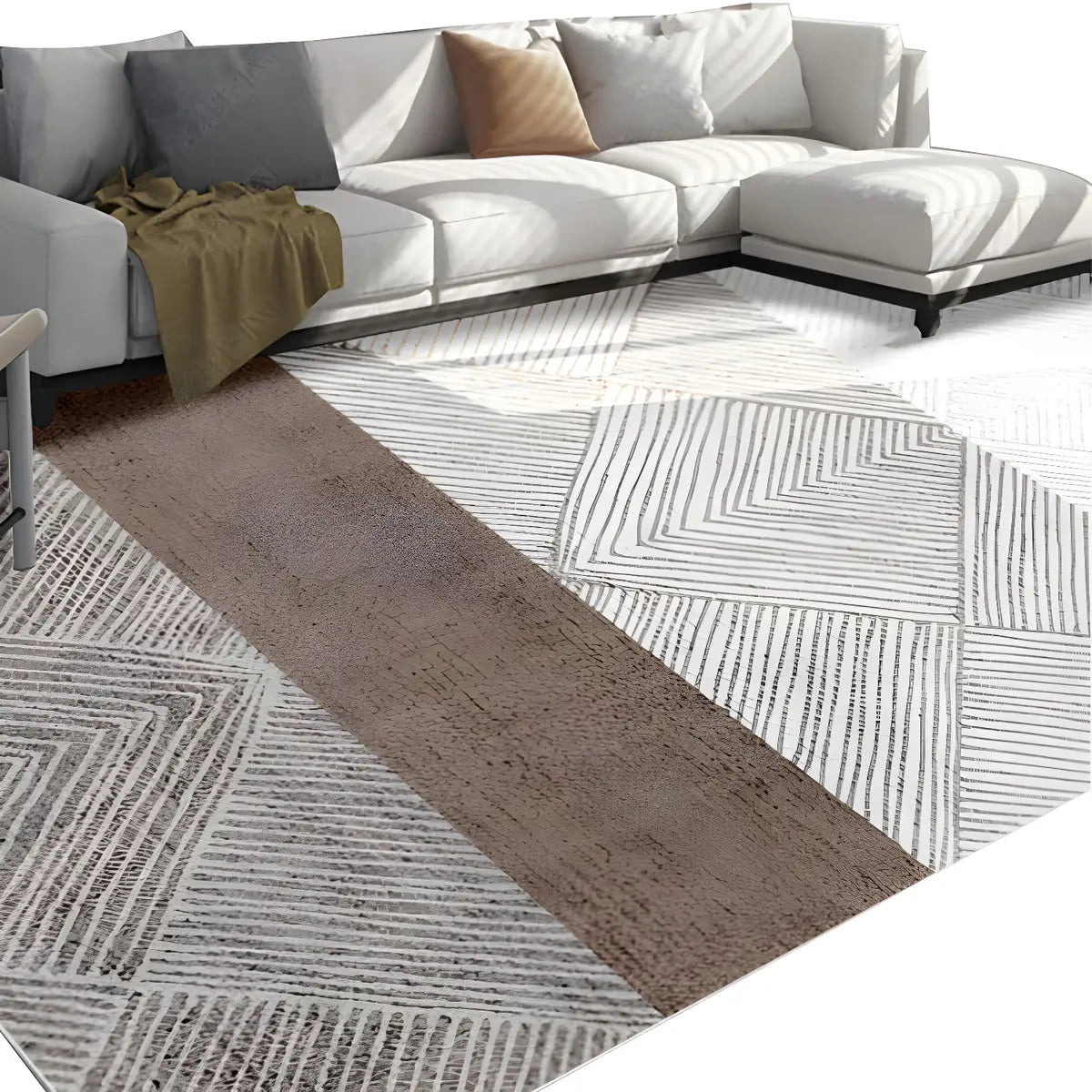 Nordic Geometric Rectangle Polyester Grey Area Rug Image - 5