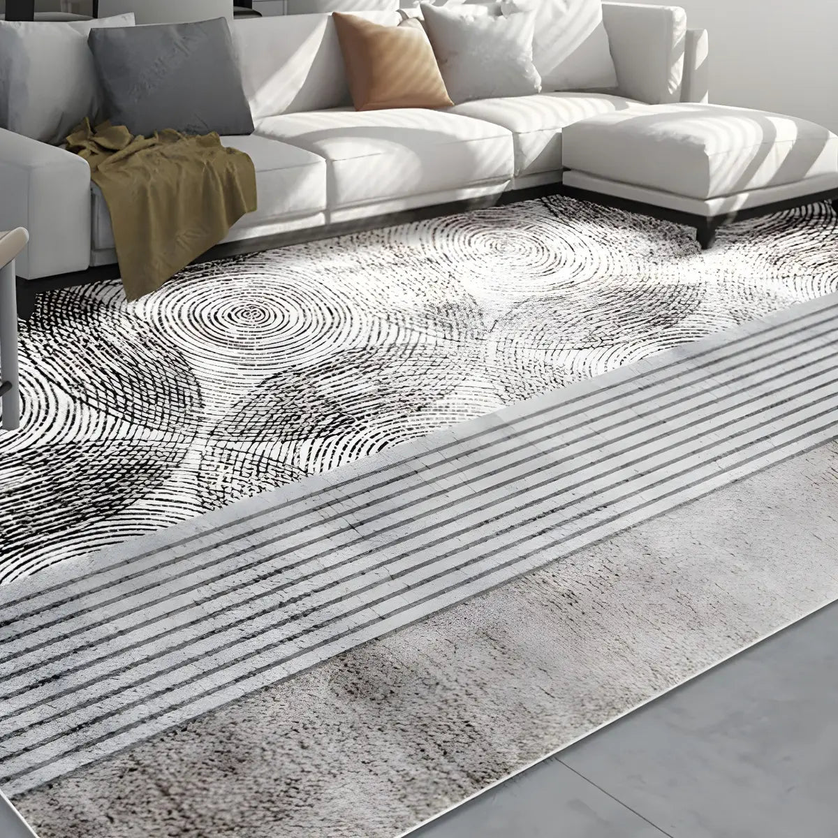 Nordic Geometric Rectangle Polyester Grey Area Rug Image - 6