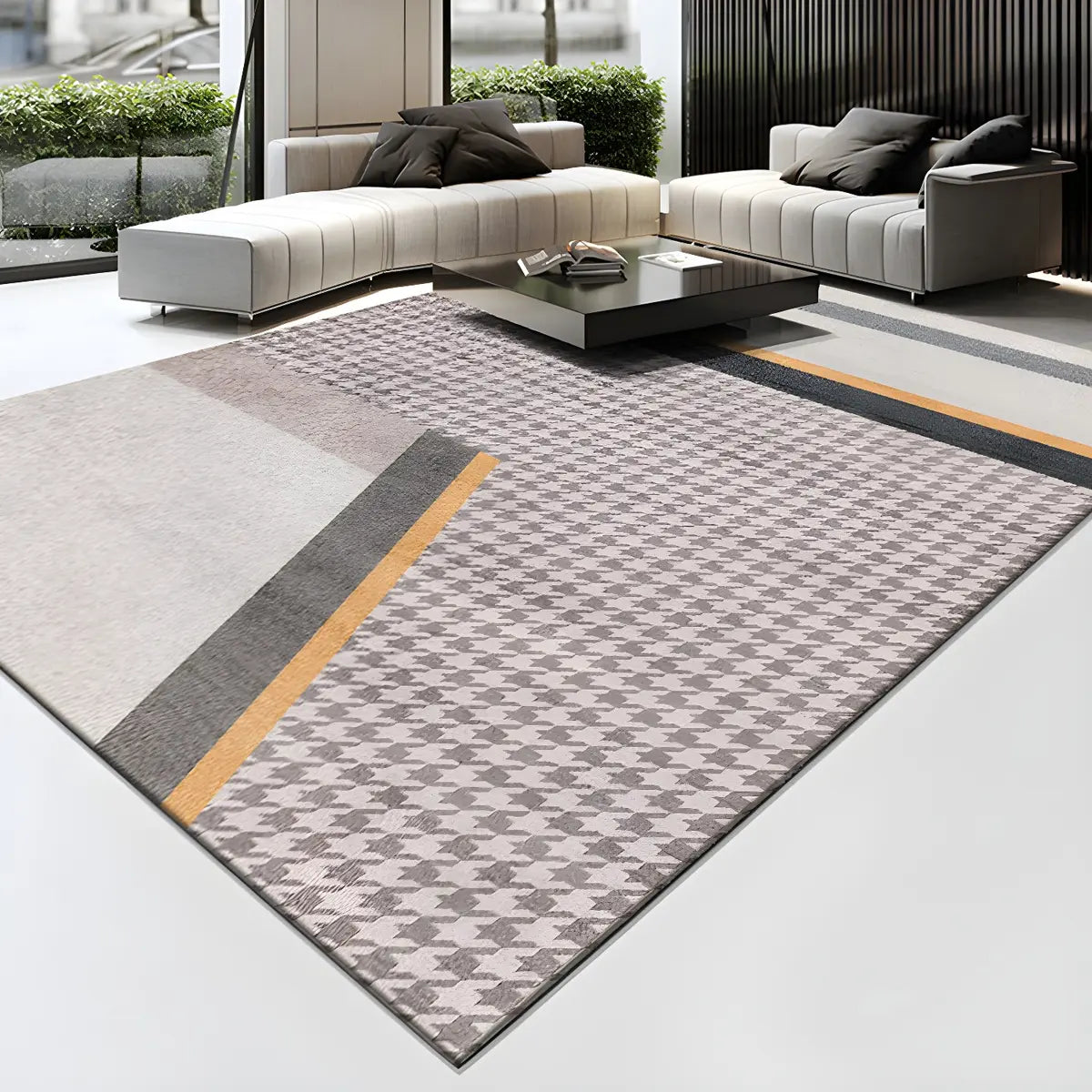 Nordic Geometric Rectangle Polyester Grey Area Rug Image - 7