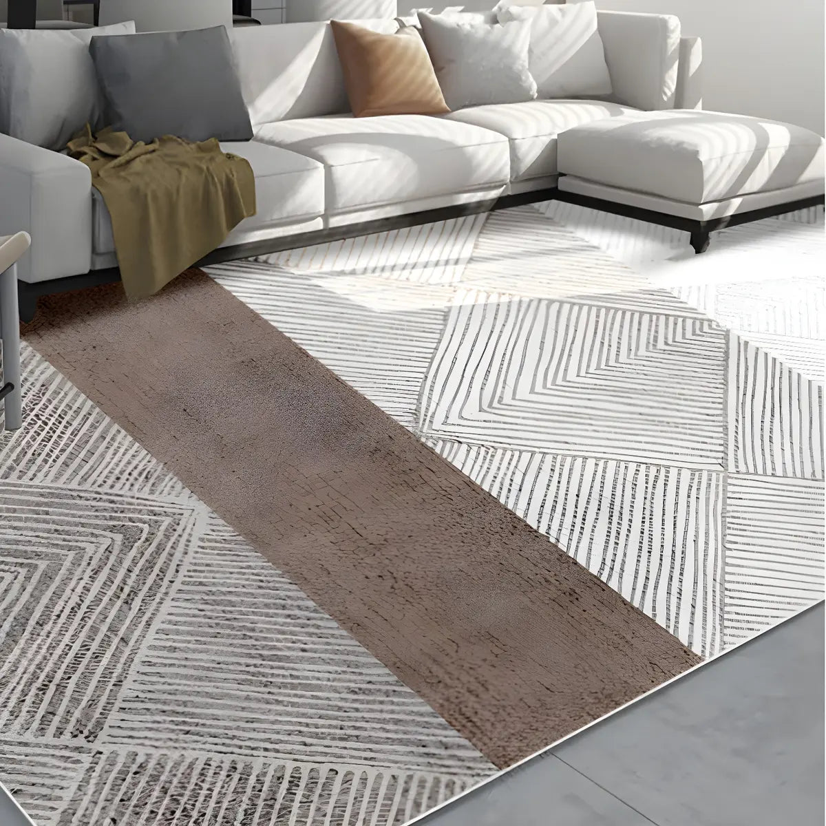 Nordic Geometric Rectangle Polyester Grey Area Rug Image - 8