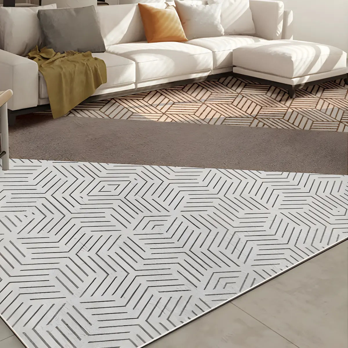 Nordic Geometric Rectangle Polyester Grey Area Rug Image - 9
