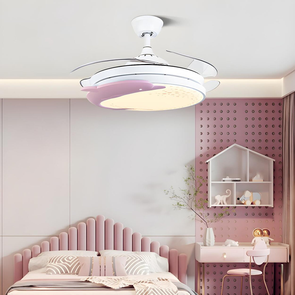 Nordic Kids Room Dolphin LED Ceiling Fan with Light Image - 5