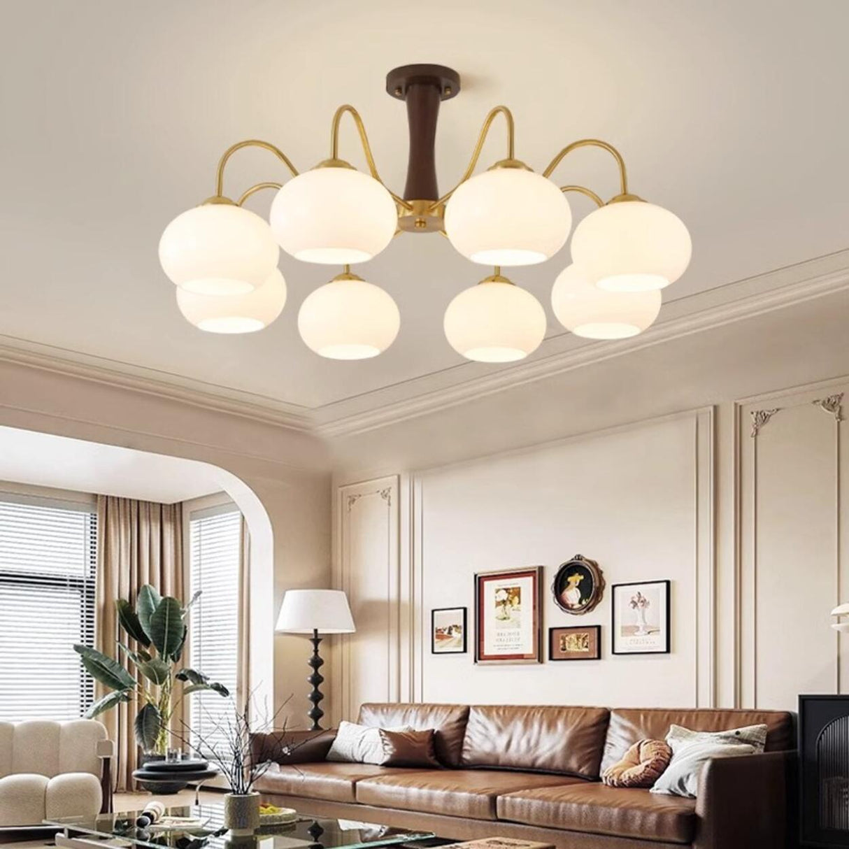 Nordic Large Glass Drum Semi-Flush Mount Light 8-Light Image - 1