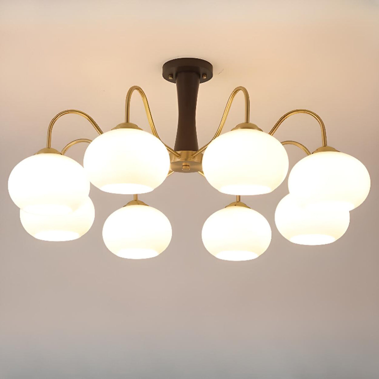 Nordic Large Glass Drum Semi-Flush Mount Light 8-Light Image - 11