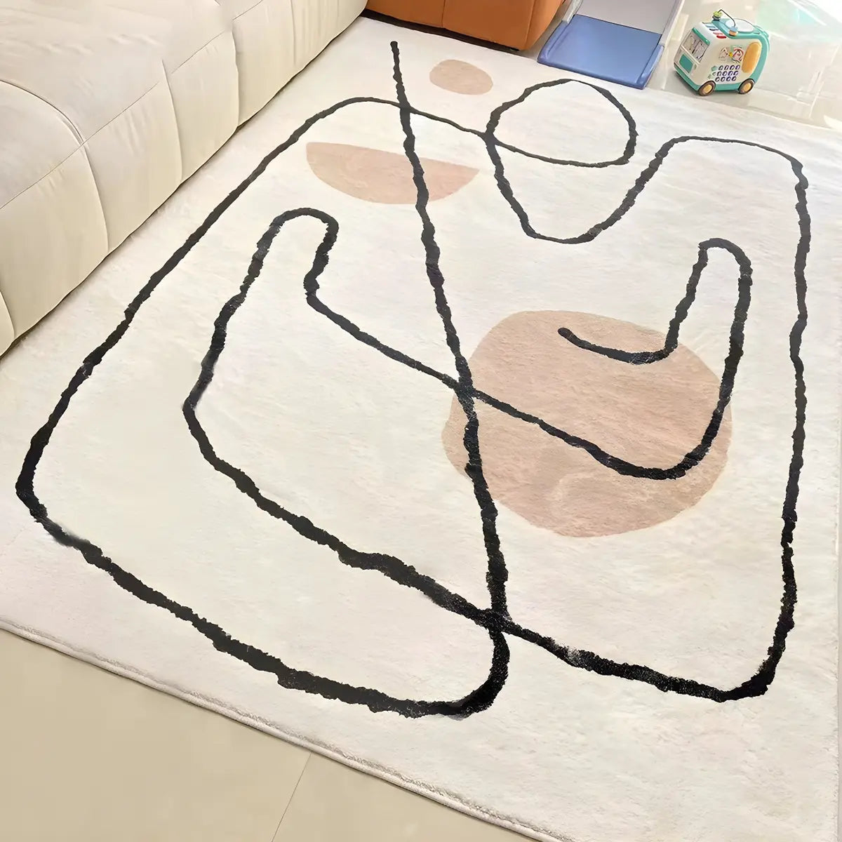 Nordic Line Rectangle Wool White Non-Slip Area Rug Image - 11