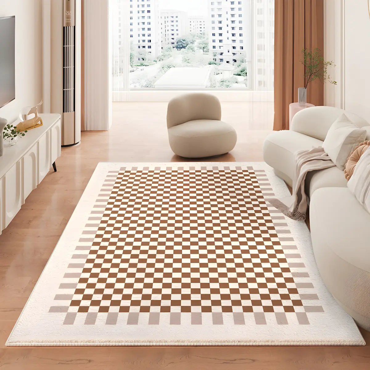 Nordic Line Rectangle Wool White Non-Slip Area Rug Image - 4