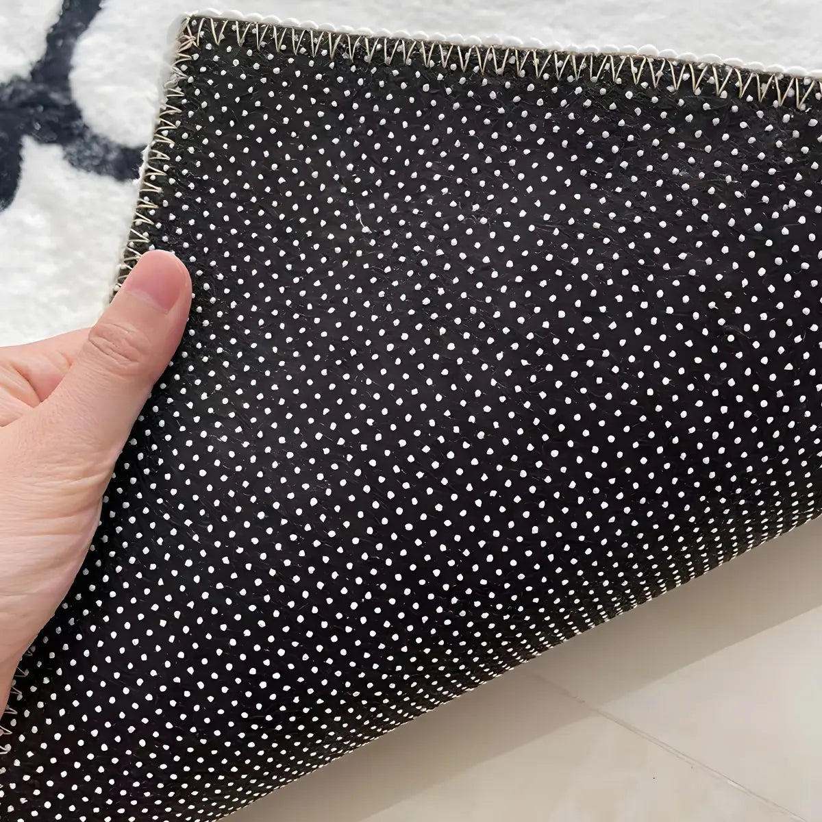 Nordic Line Rectangle Wool White Non-Slip Area Rug Image - 7