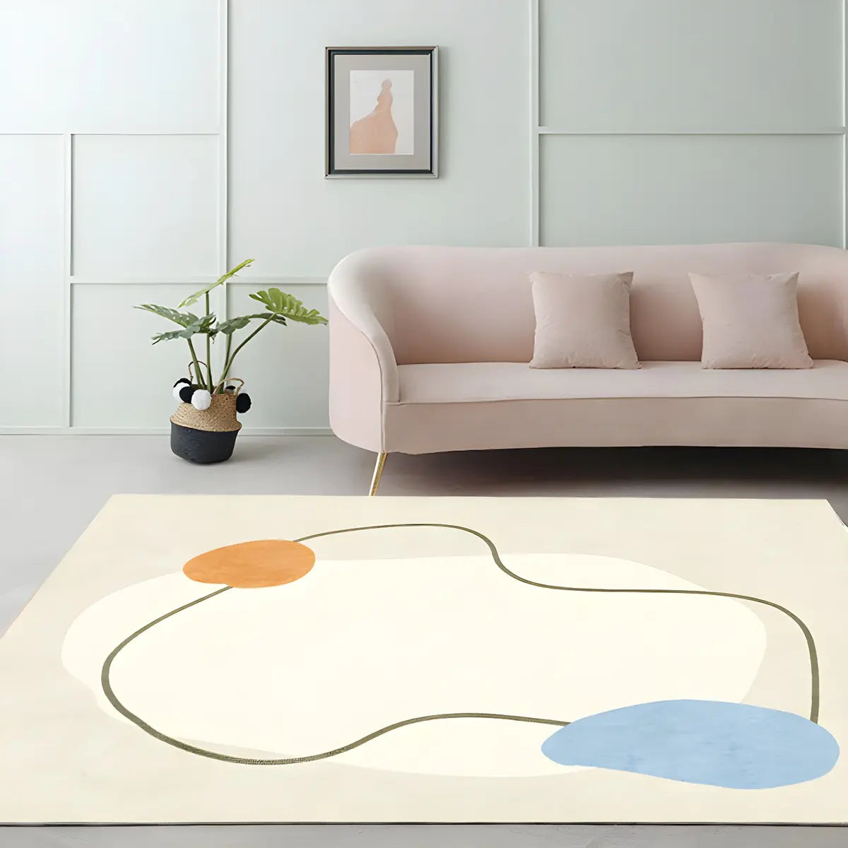 Nordic Modern Abstract Polyester Beige Area Rug Image - 2
