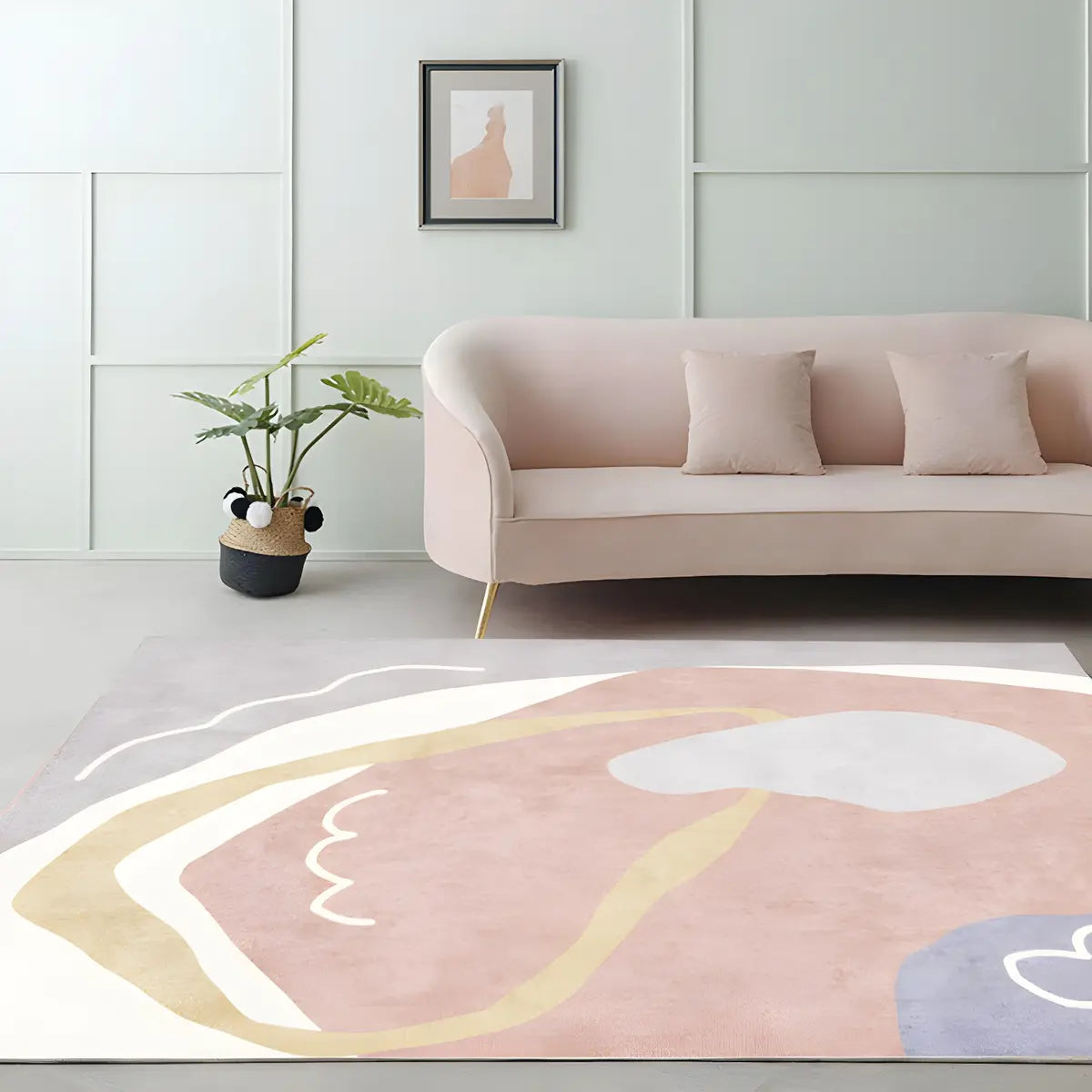 Nordic Modern Abstract Polyester Beige Area Rug Image - 3