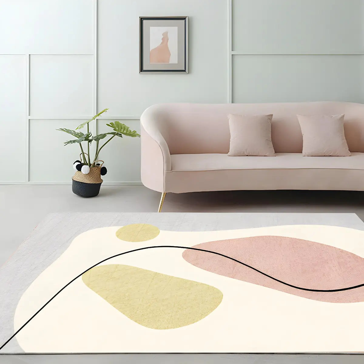 Nordic Modern Abstract Polyester Beige Area Rug Image - 4