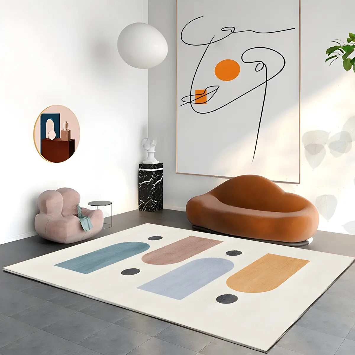 Nordic Modern Abstract Polyester Beige Area Rug Image - 7