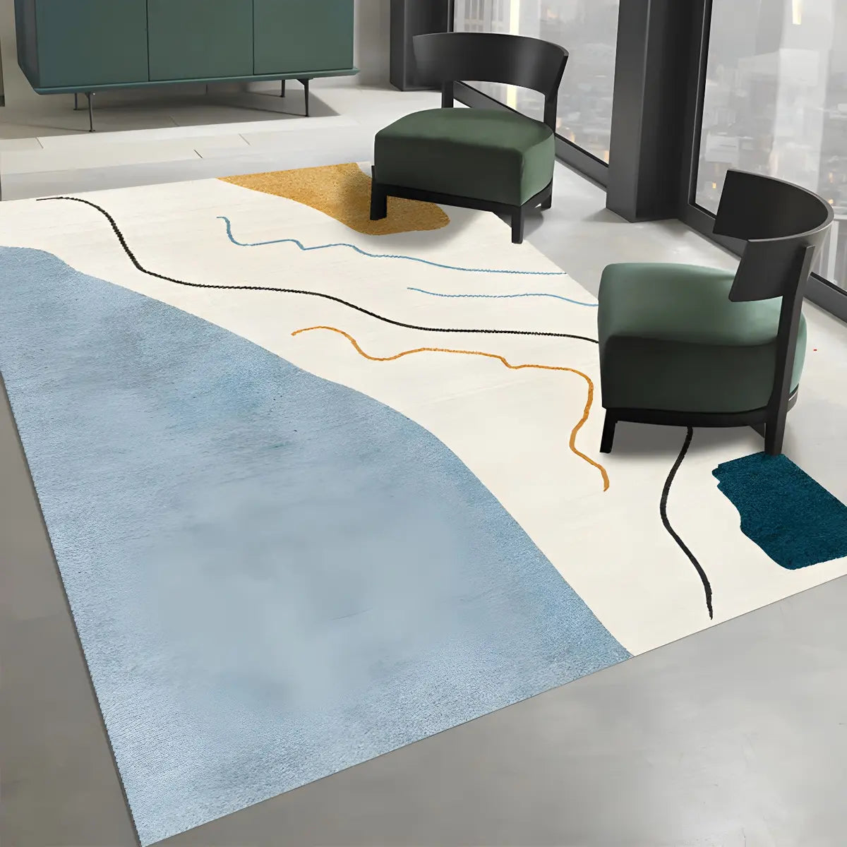 Nordic Modern Abstract Polyester Beige Area Rug Image - 8