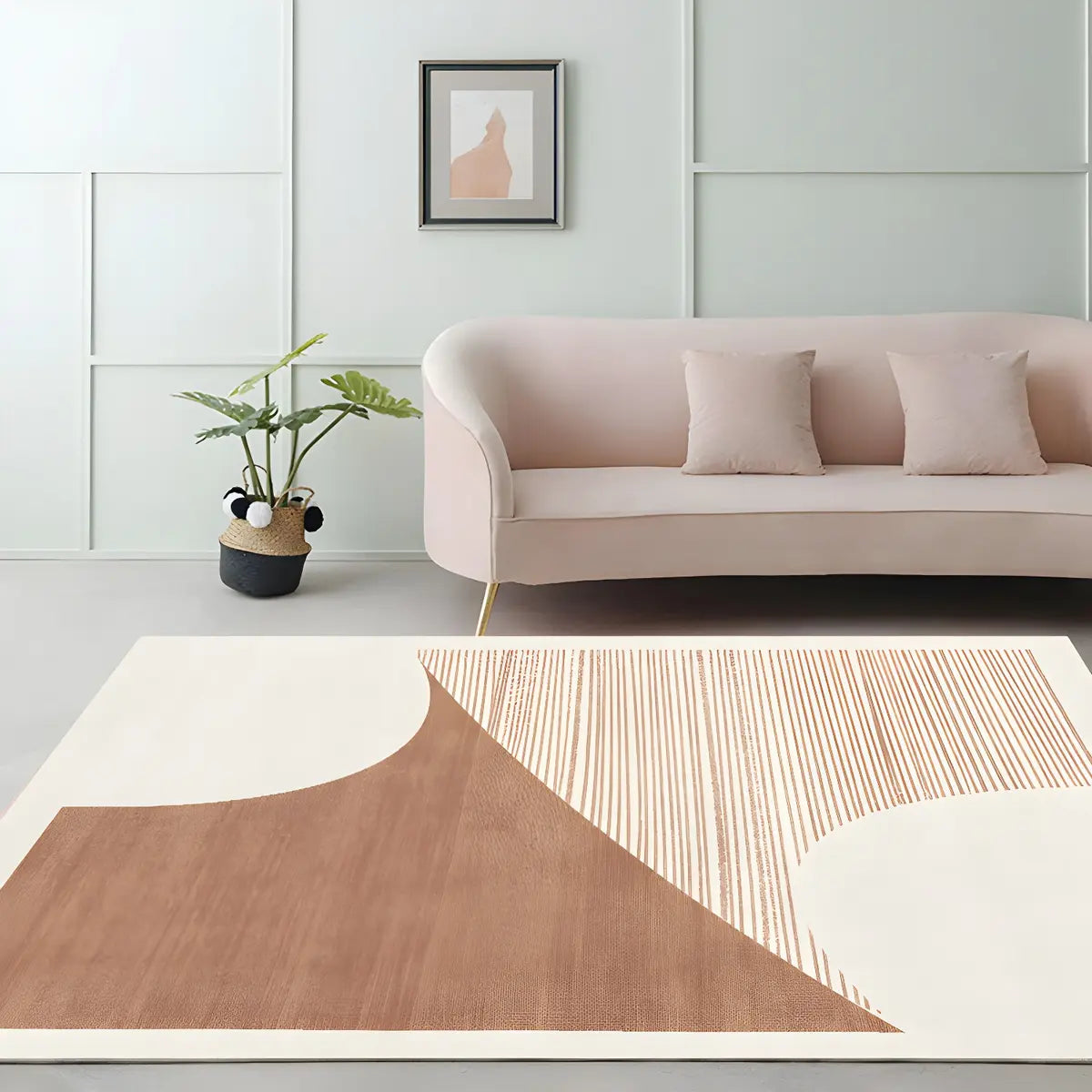 Nordic Modern Abstract Polyester Beige Area Rug Image - 9