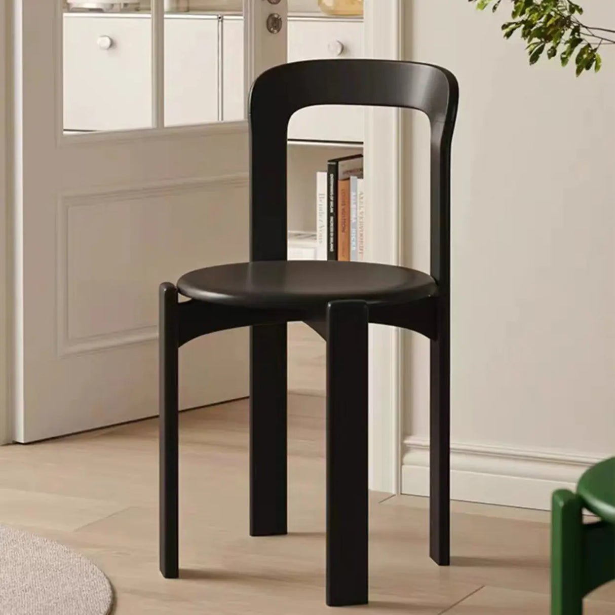 Nordic Open Arched Back Wooden Stackable Dining Chair Image - 1