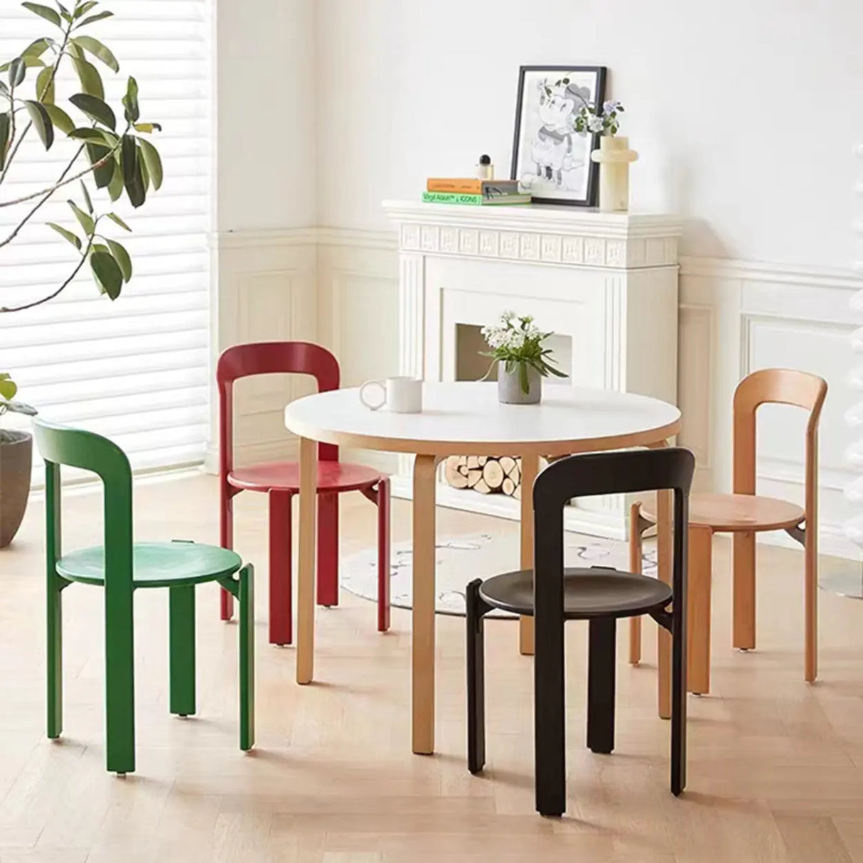 Nordic Open Arched Back Wooden Stackable Dining Chair Image - 2