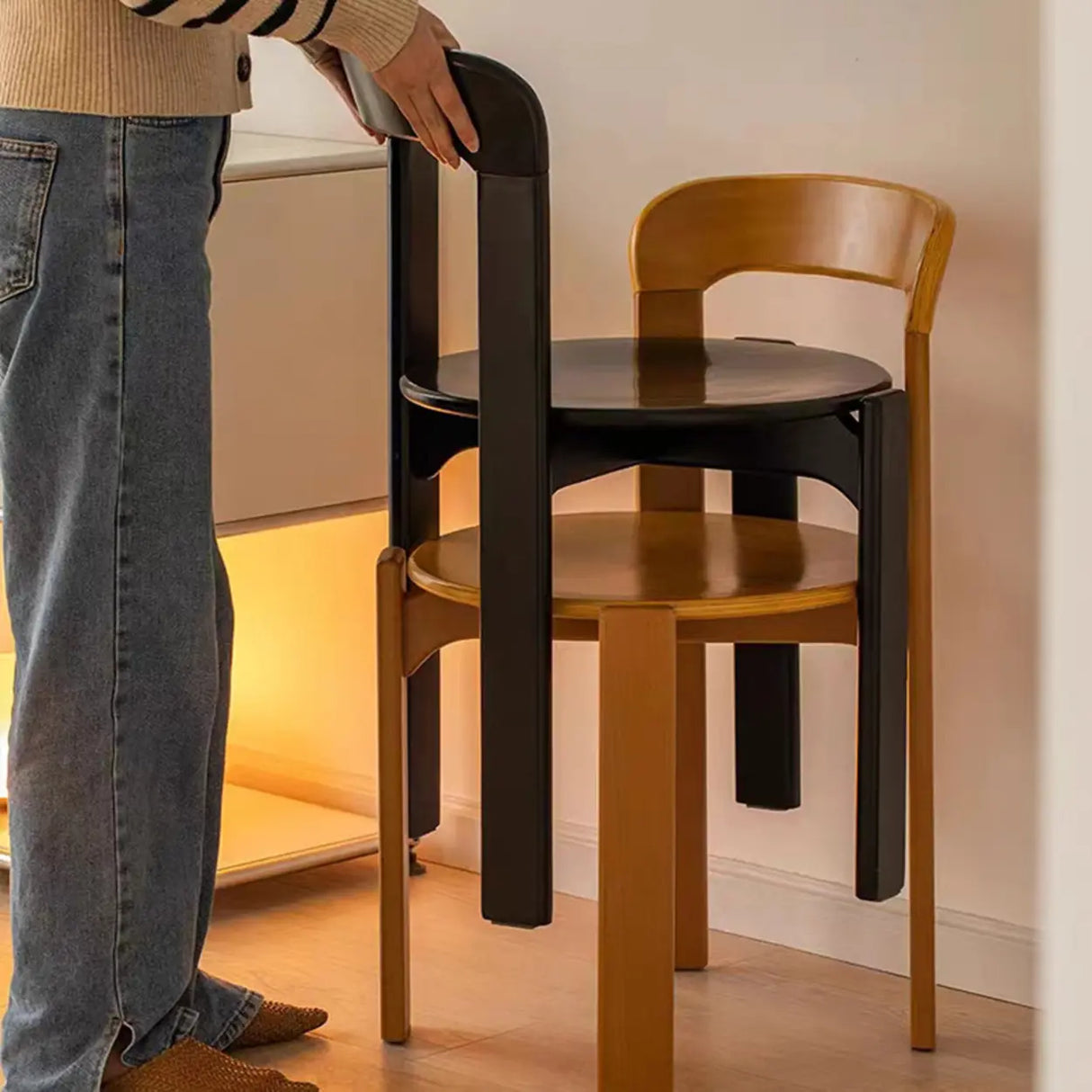 Nordic Open Arched Back Wooden Stackable Dining Chair Image - 3