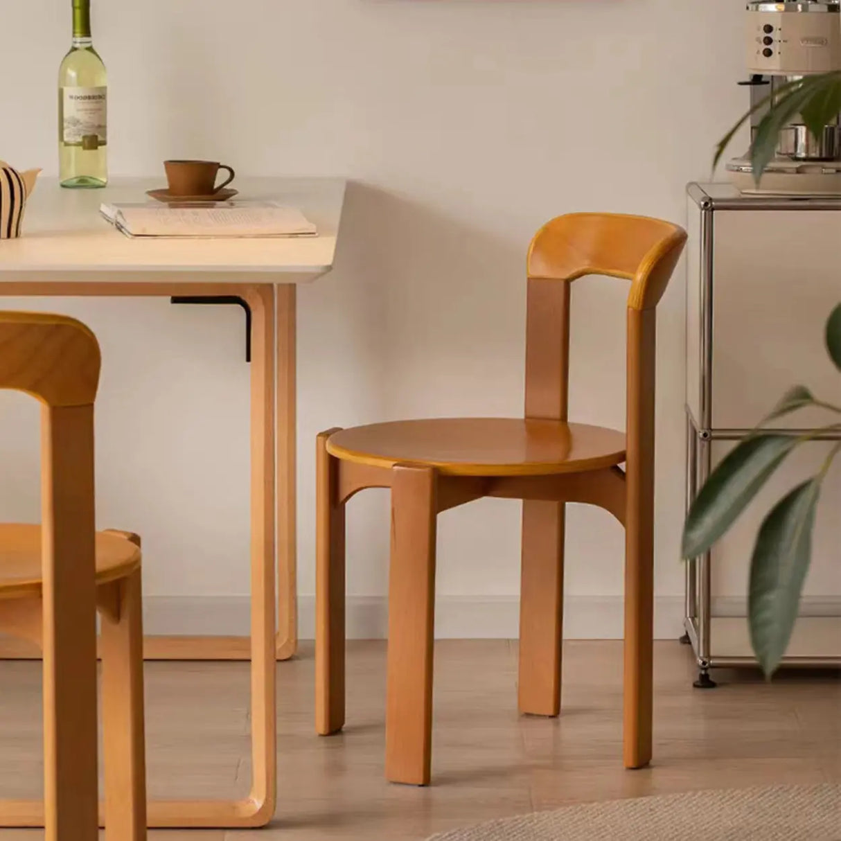 Nordic Open Arched Back Wooden Stackable Dining Chair Image - 4