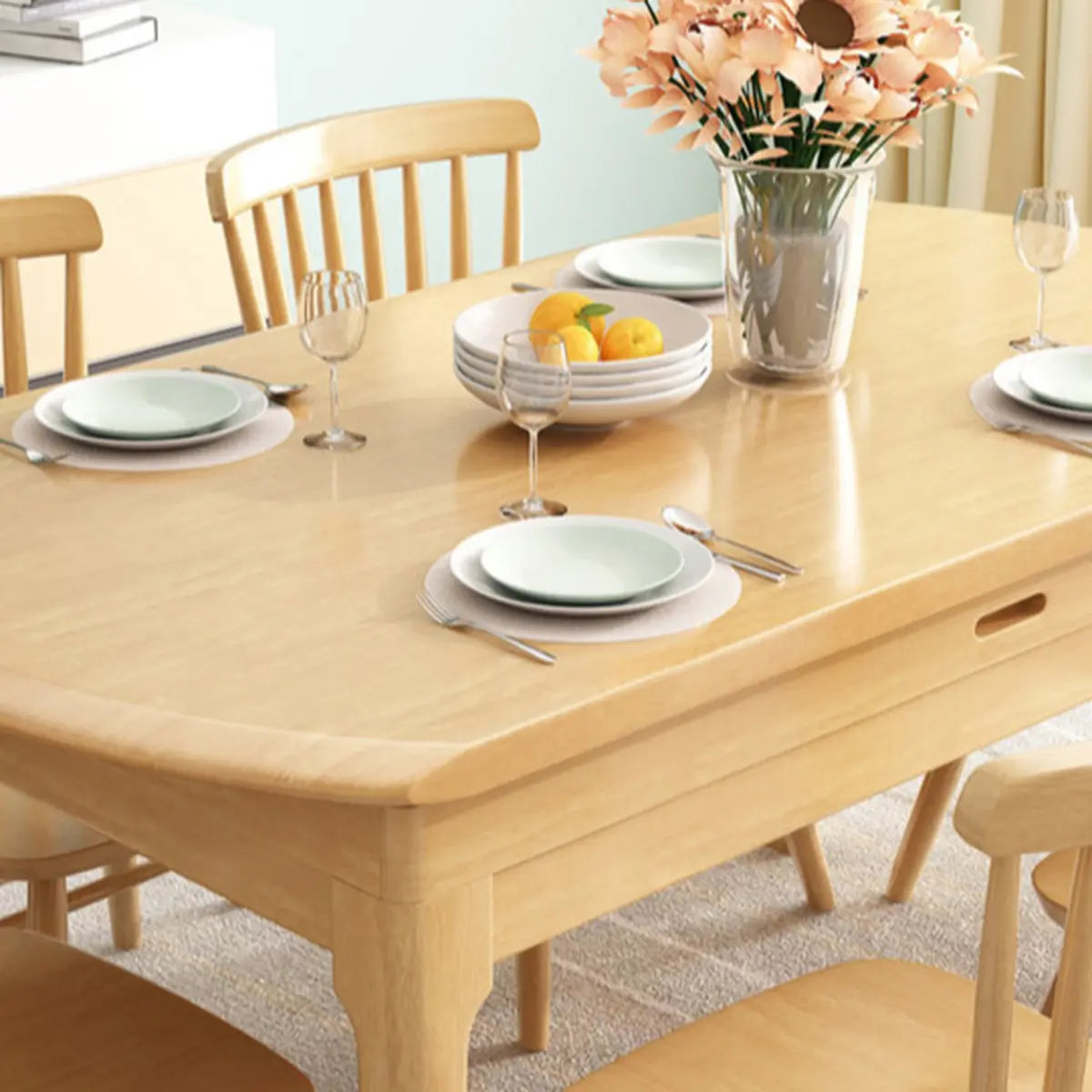 Nordic Oval Wood Dining Table Natural Finish Drop Leaf Image - 11