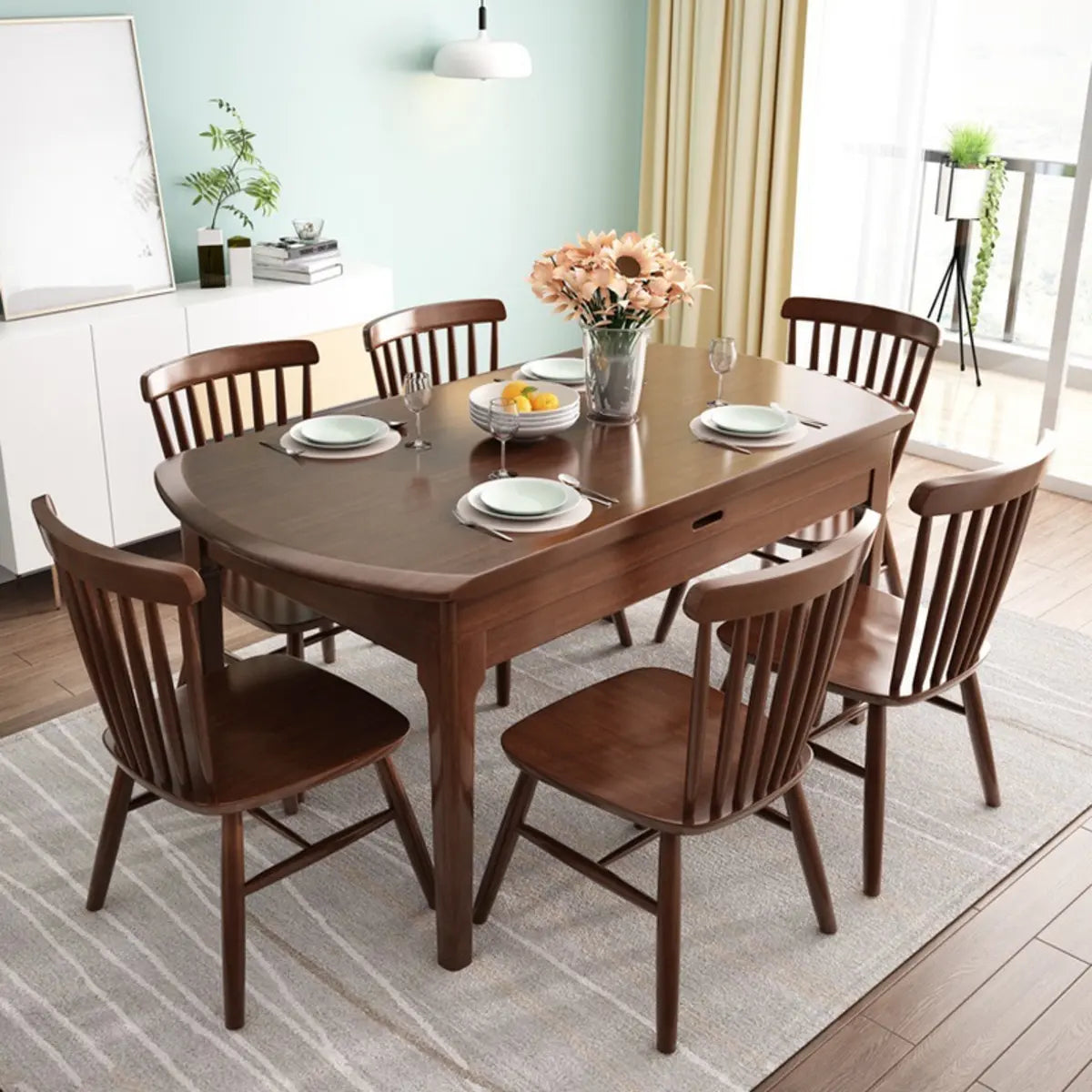 Nordic Oval Wood Dining Table Natural Finish Drop Leaf Image - 3
