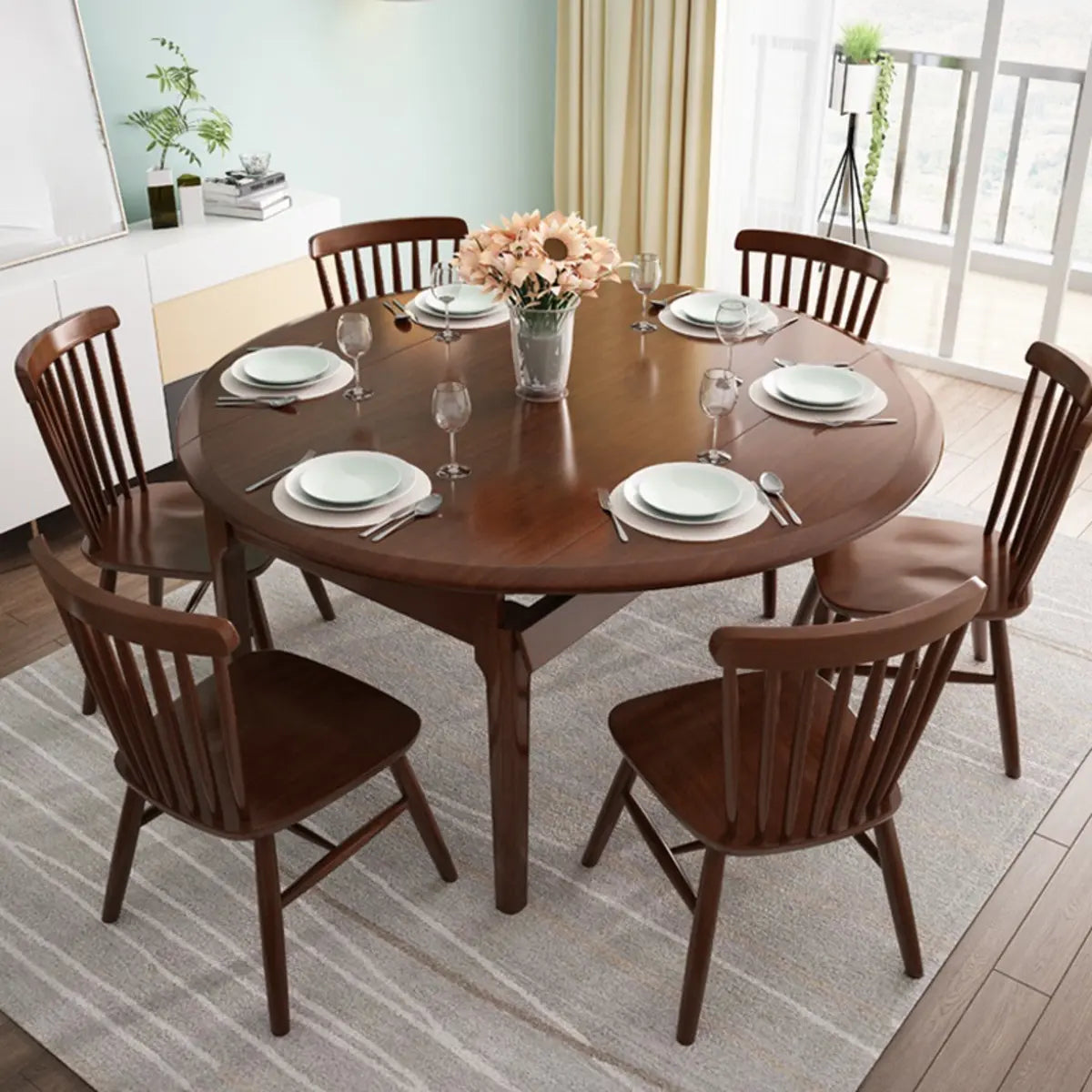 Nordic Oval Wood Dining Table Natural Finish Drop Leaf Image - 4