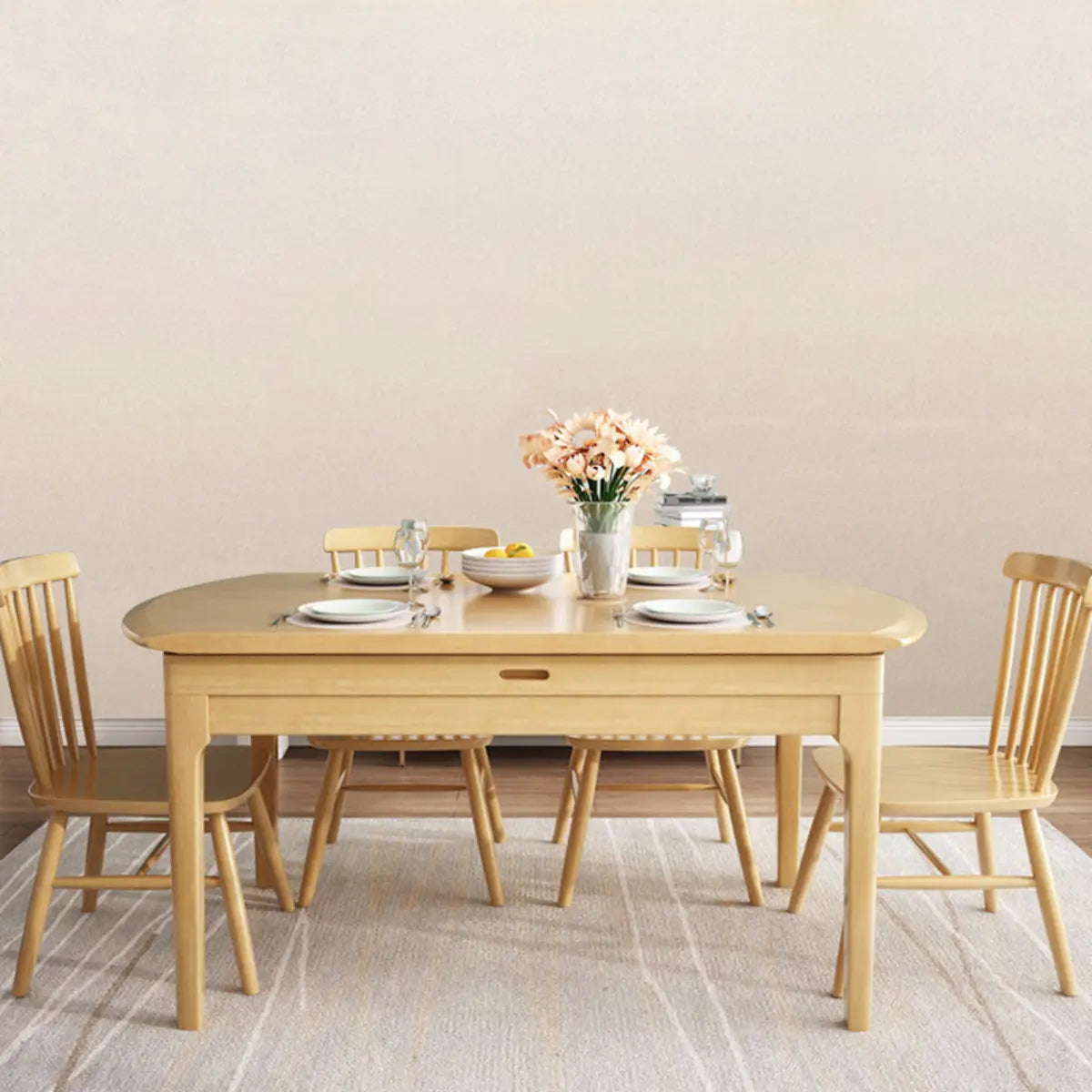 Nordic Oval Wood Dining Table Natural Finish Drop Leaf Image - 6