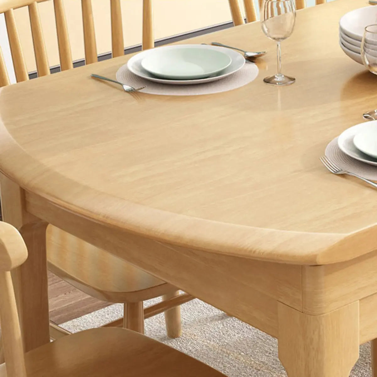 Nordic Oval Wood Dining Table Natural Finish Drop Leaf Image - 8