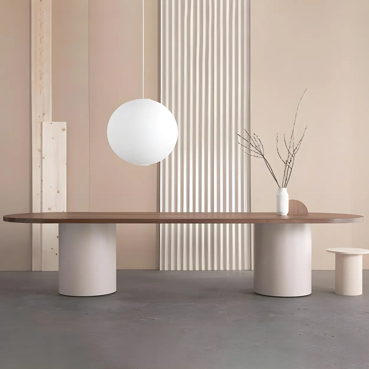 Nordic Oval Wood White Double Pedestal Dining Table Image - 1