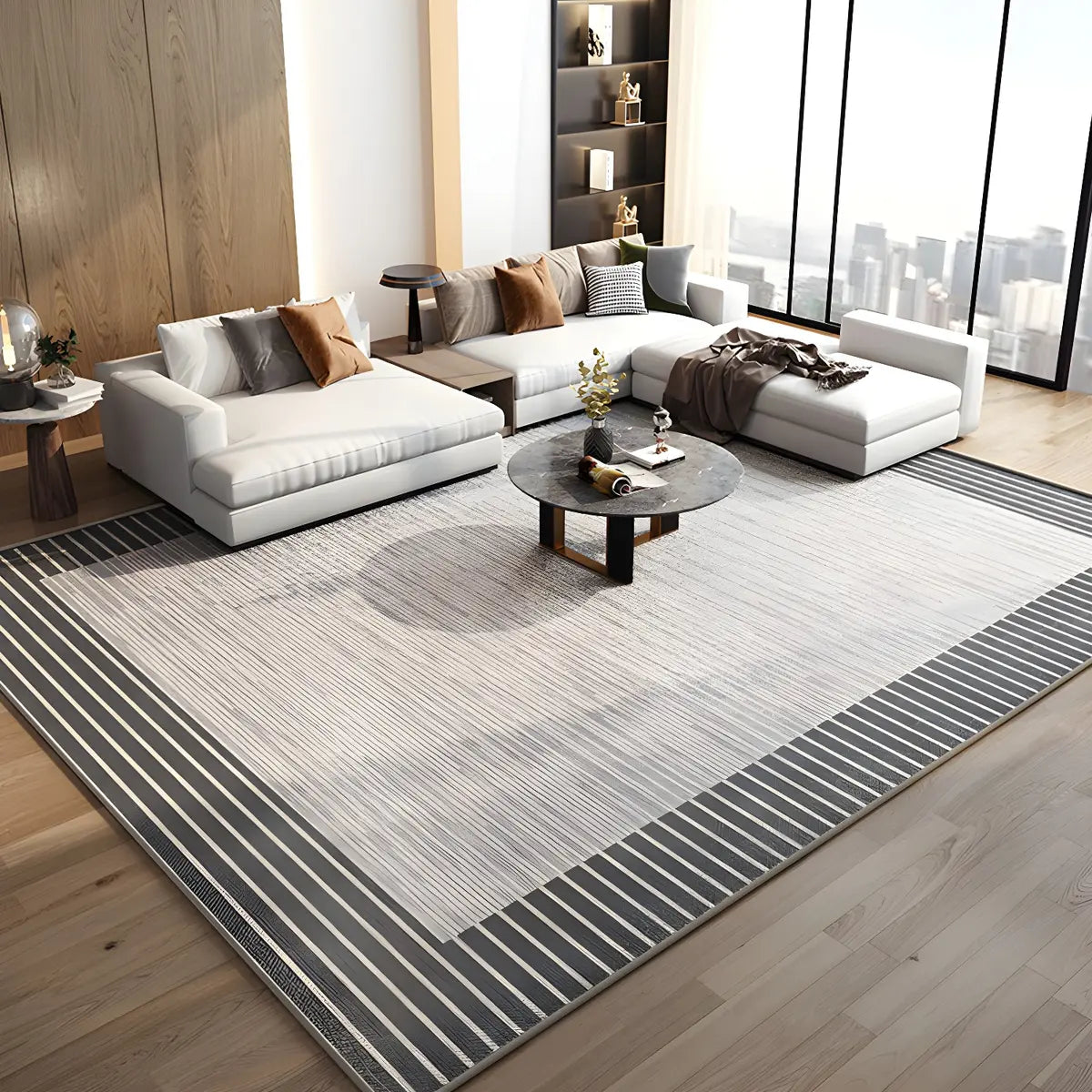 Nordic Rectangle Polyester Striped Non-Slip Area Rug Image - 1