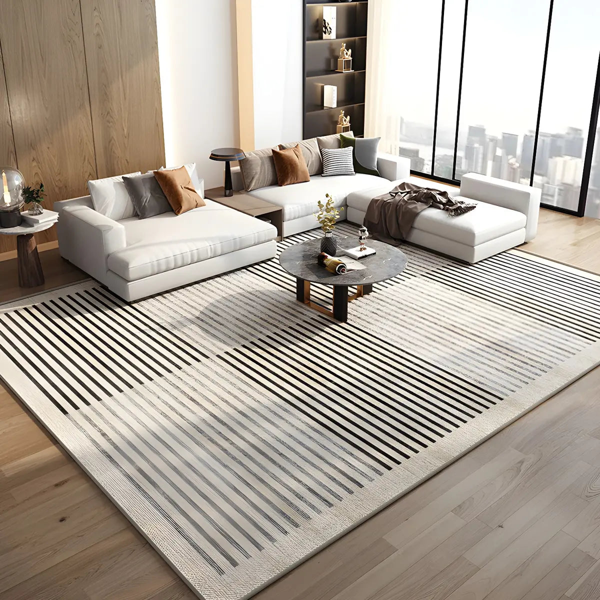 Nordic Rectangle Polyester Striped Non-Slip Area Rug Image - 11