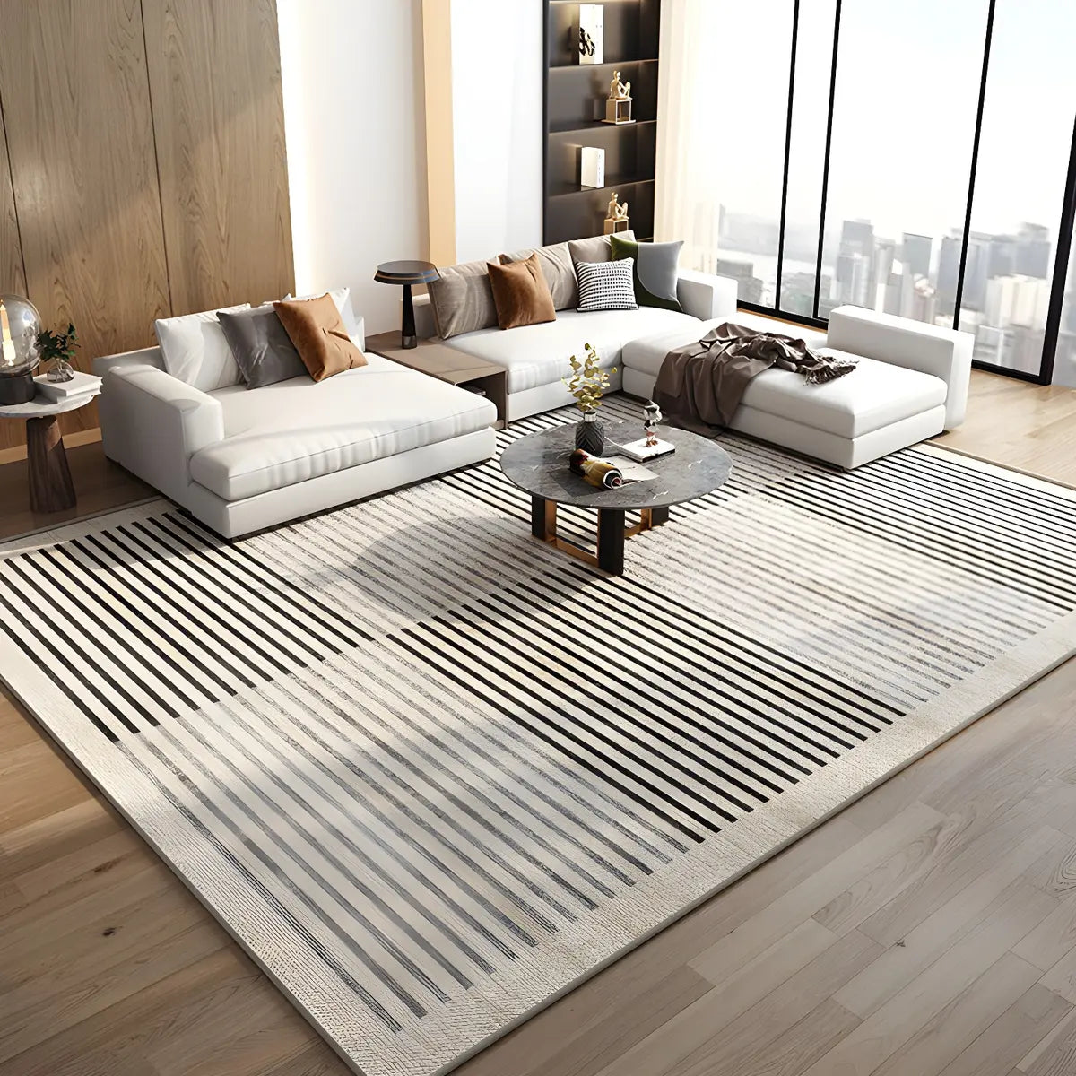 Nordic Rectangle Polyester Striped Non-Slip Area Rug Image - 4