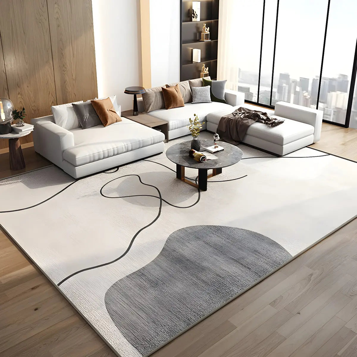 Nordic Rectangle Polyester Striped Non-Slip Area Rug Image - 6