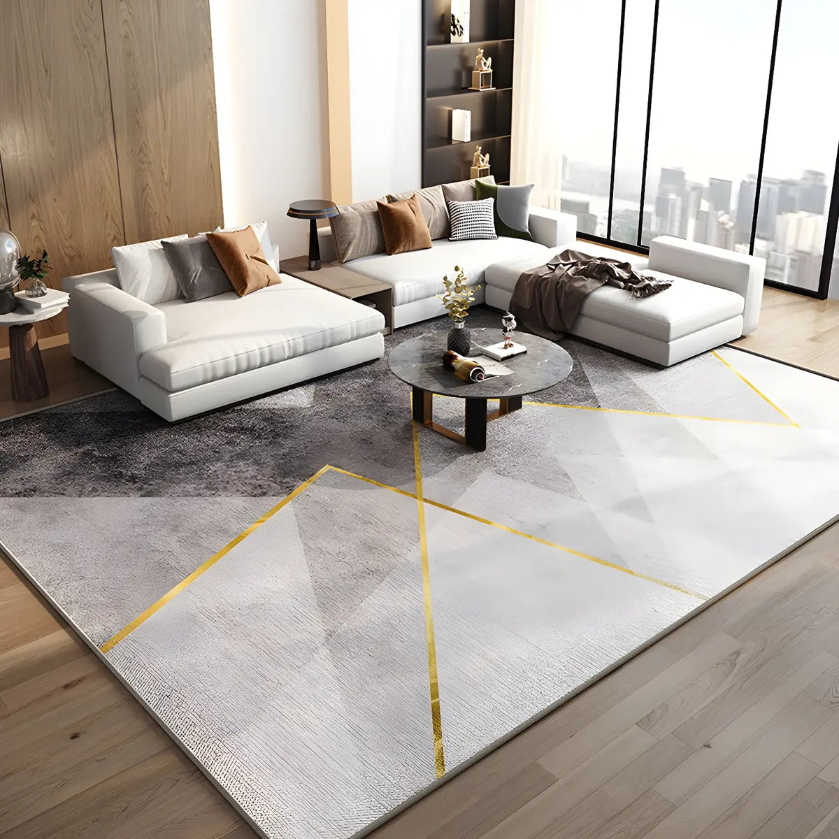 Nordic Rectangle Polyester Striped Non-Slip Area Rug Image - 9