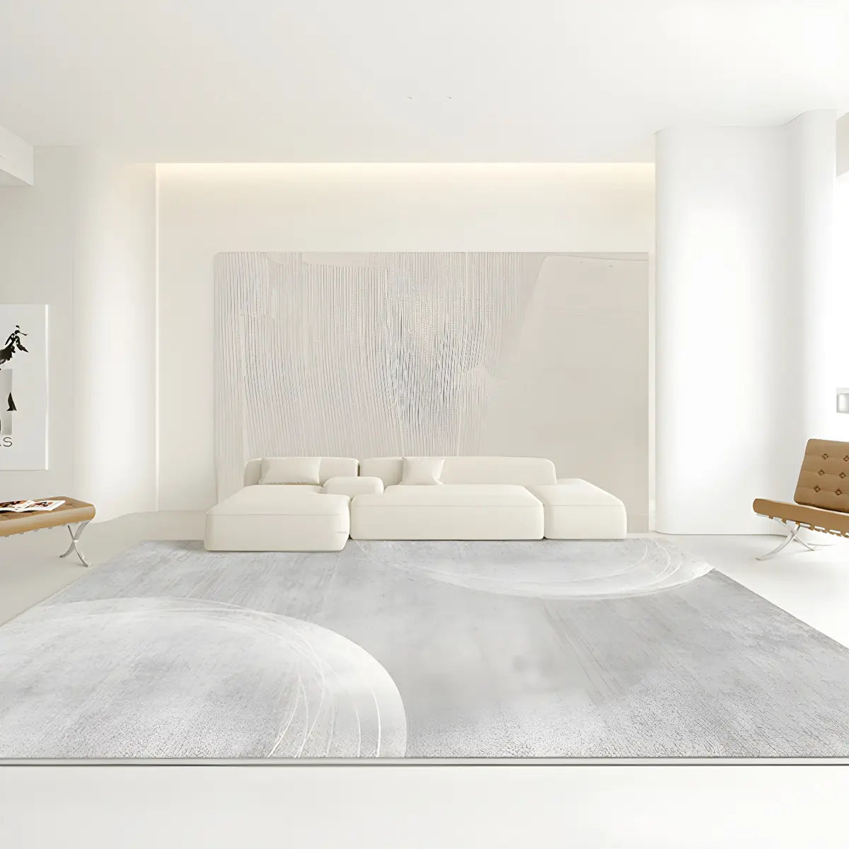 Nordic Rectangle Watercolor Soft Fabric Blue Area Rug Image - 19