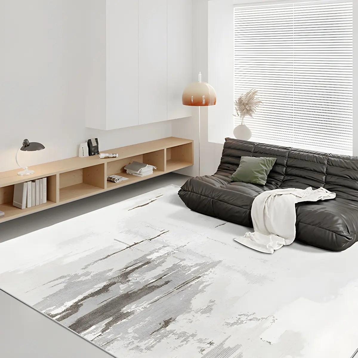 Nordic Rectangle Watercolor Soft Fabric Blue Area Rug Image - 20