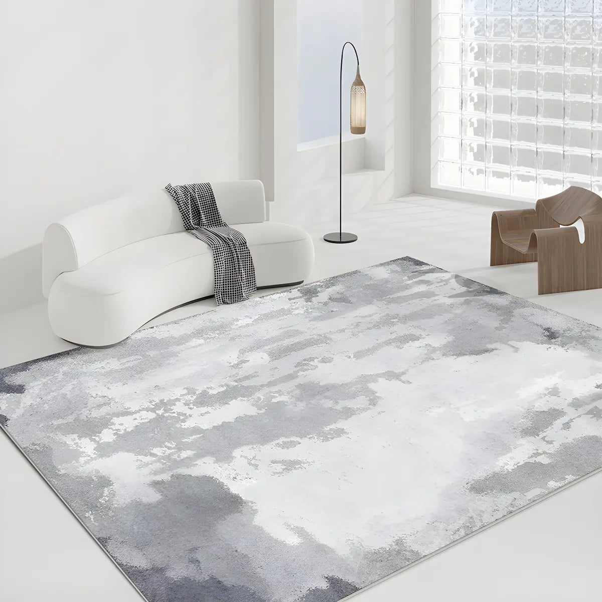 Nordic Rectangle Watercolor Soft Fabric Blue Area Rug Image - 23