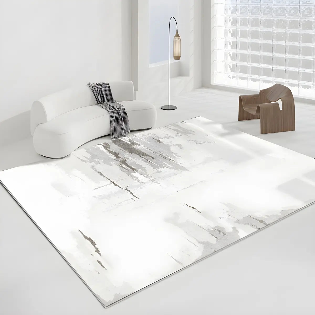 Nordic Rectangle Watercolor Soft Fabric Blue Area Rug Image - 5