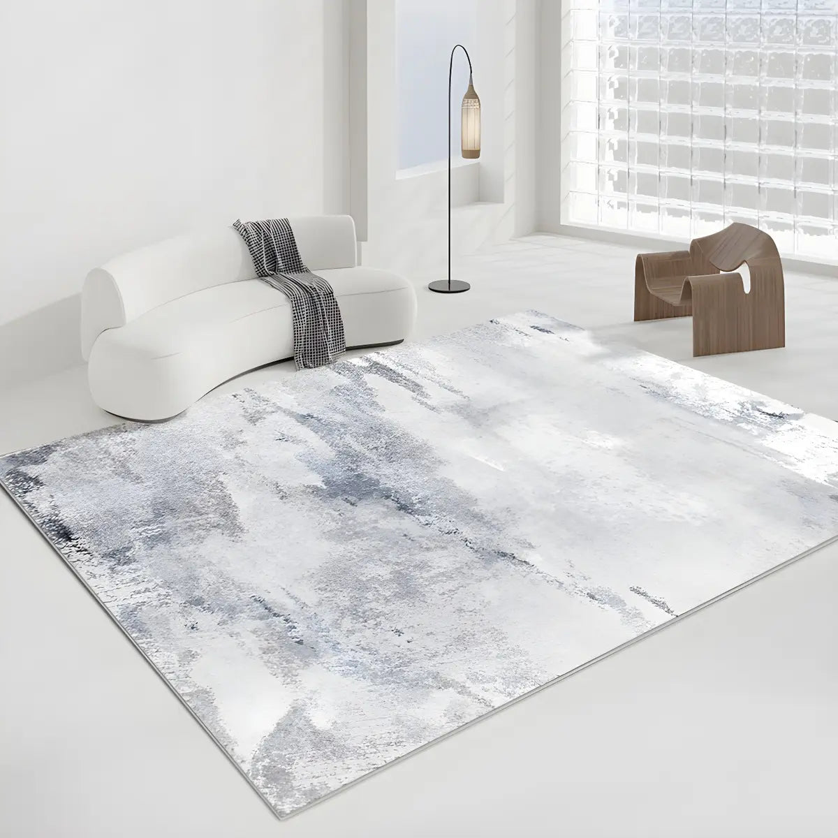 Nordic Rectangle Watercolor Soft Fabric Blue Area Rug Image - 9