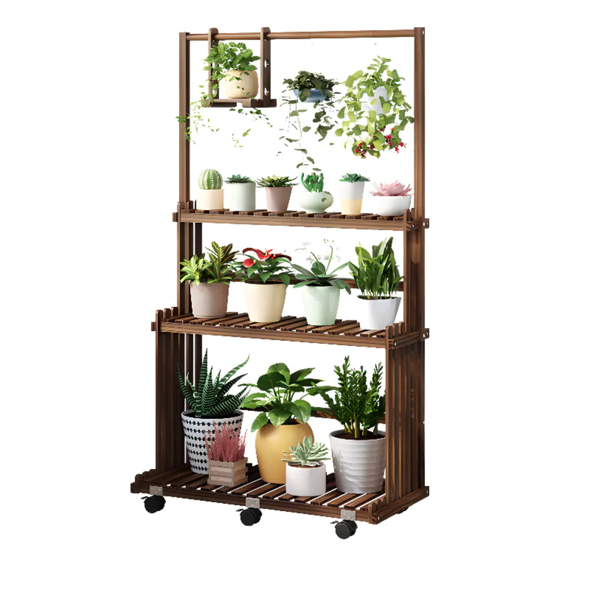 Nordic Rectangle Wood Rolling Floor Plant Stand Brown Image - 10