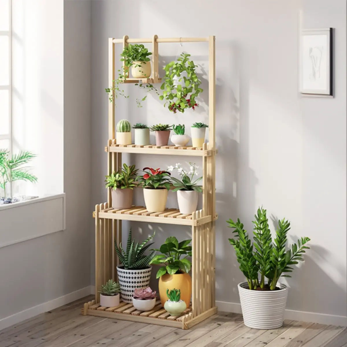 Nordic Rectangle Wood Rolling Floor Plant Stand Brown Image - 11