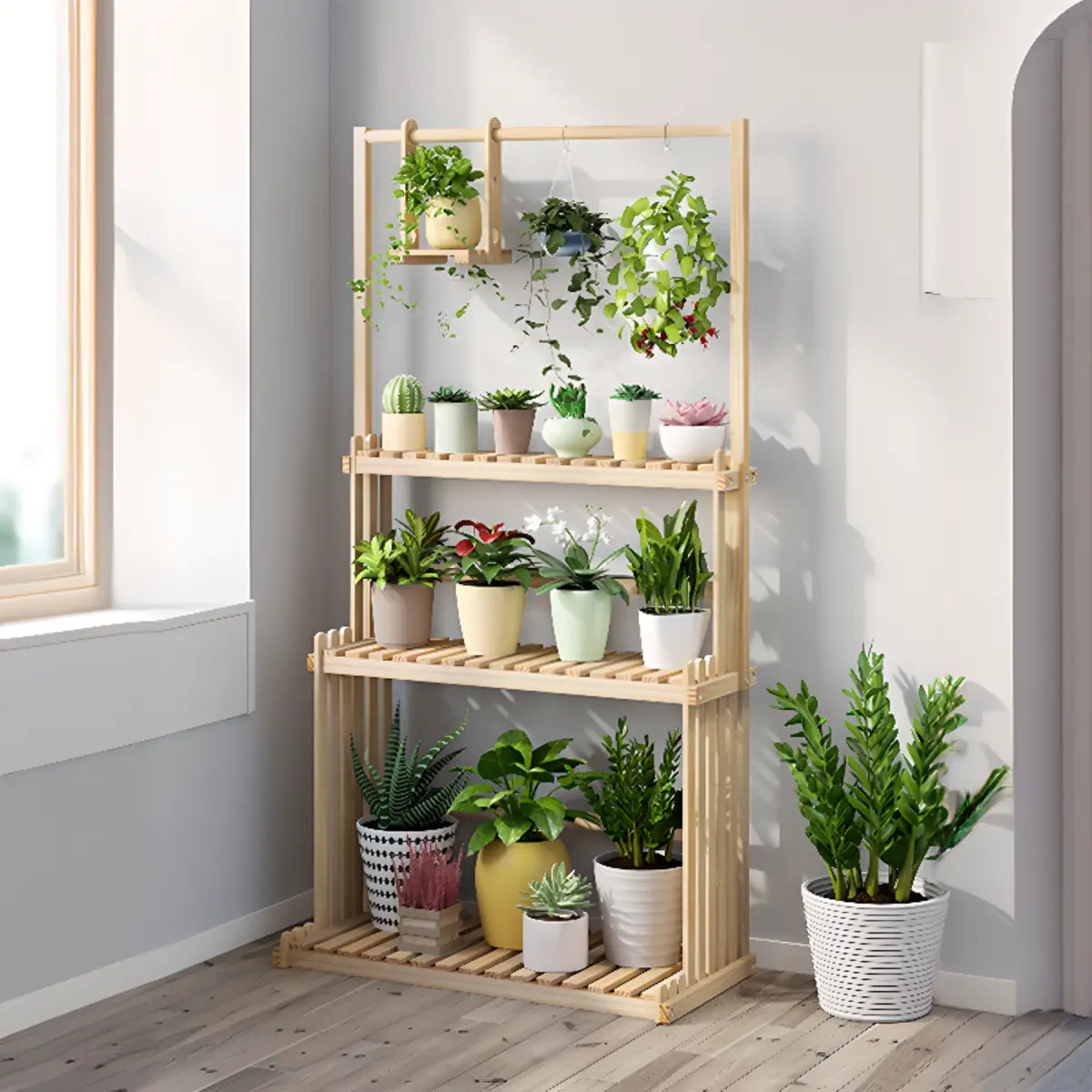 Nordic Rectangle Wood Rolling Floor Plant Stand Brown Image - 12