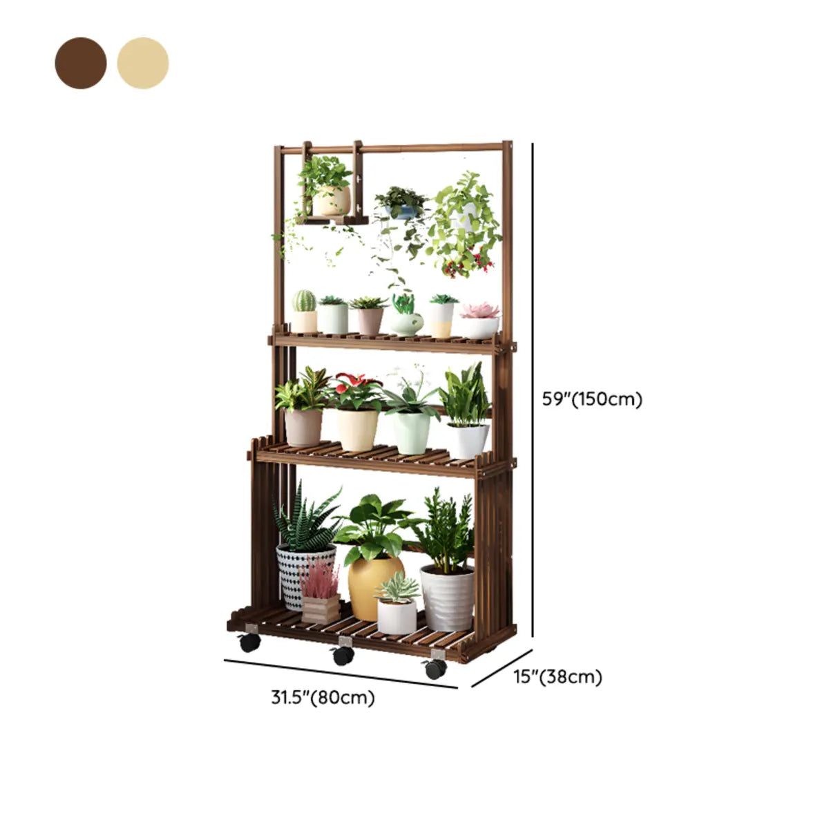 Nordic Rectangle Wood Rolling Floor Plant Stand Brown Image - 25