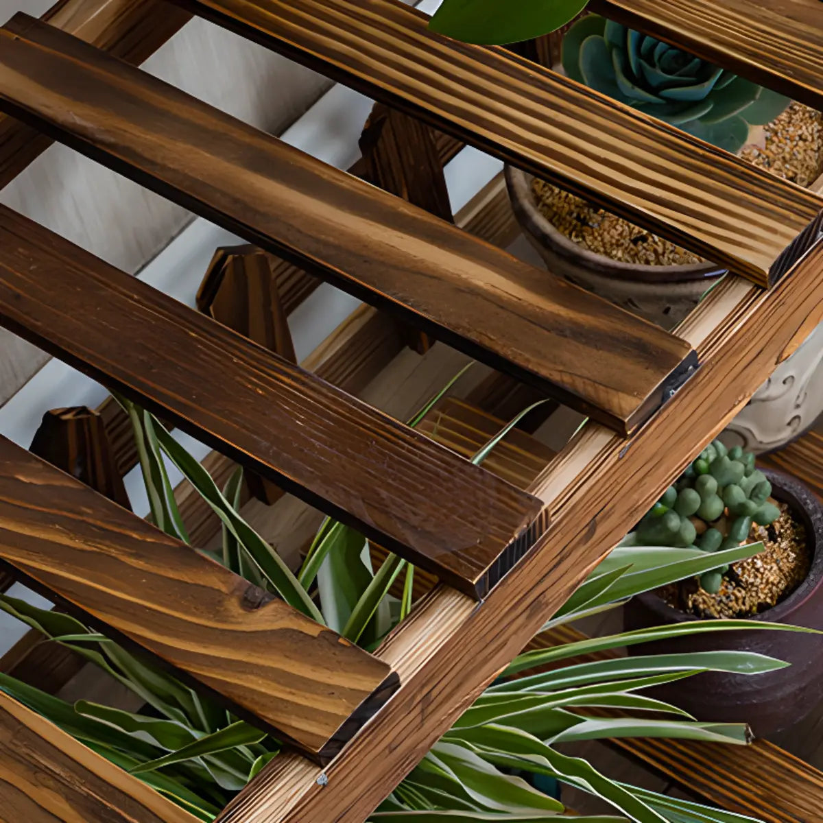 Nordic Rectangle Wood Rolling Floor Plant Stand Brown Image - 6