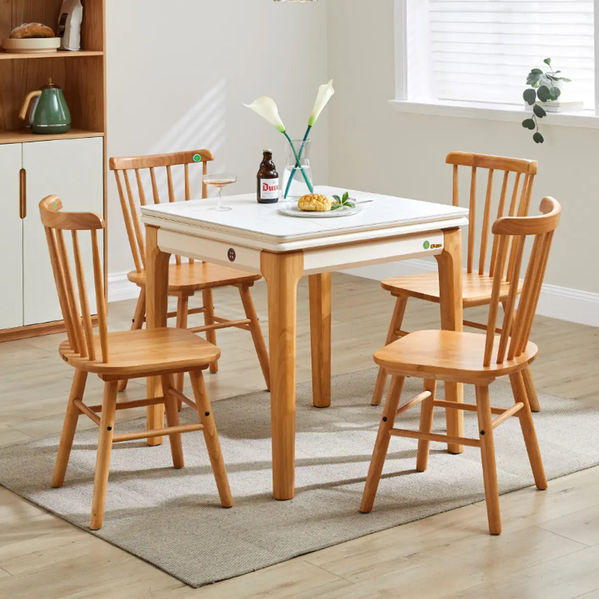 Nordic Rectangular Extendable Chalk Stone Dining Table Image - 10