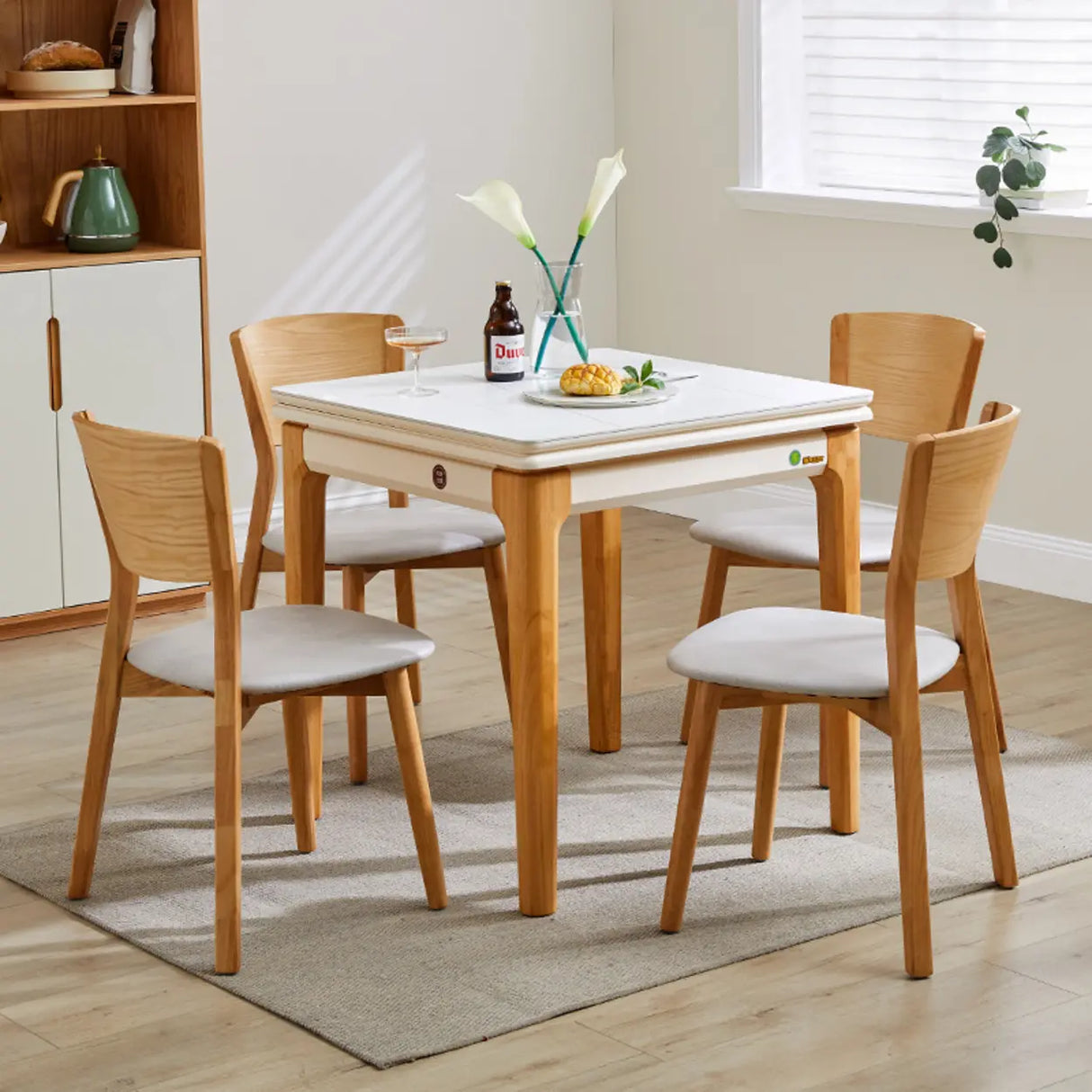 Nordic Rectangular Extendable Chalk Stone Dining Table Image - 11