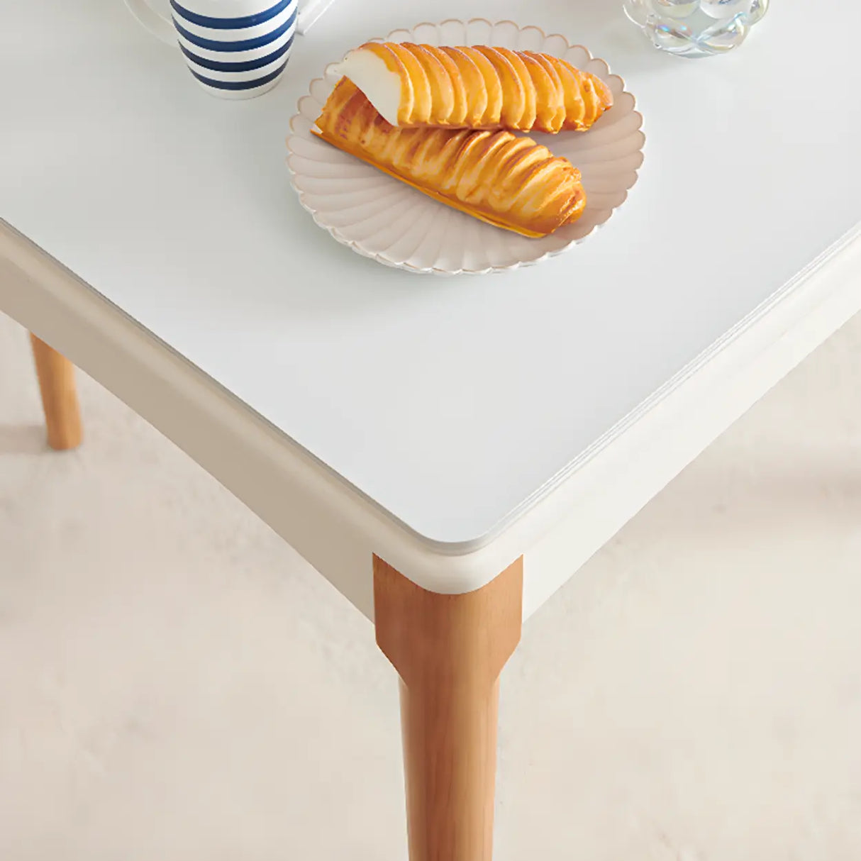 Nordic Rectangular Extendable Chalk Stone Dining Table Image - 14